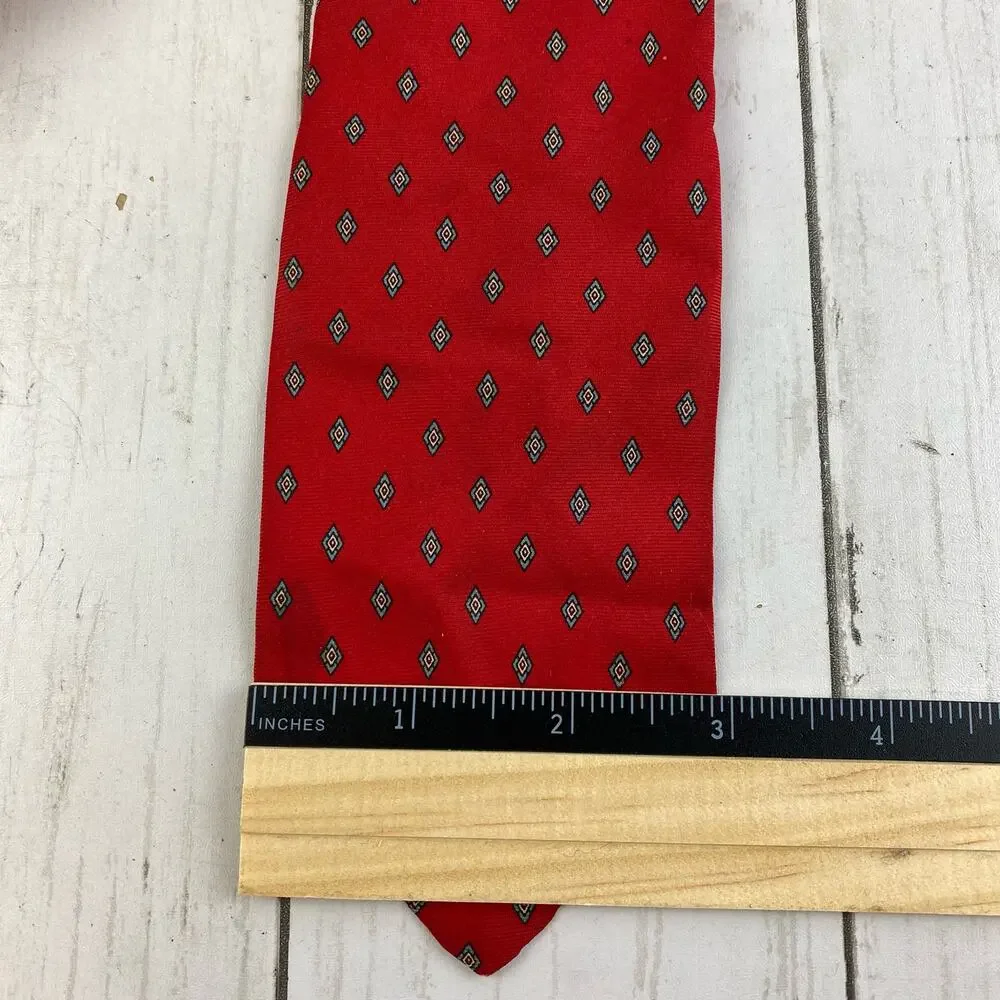 VTG Christian Dior Paris New York Red Silk Diamond Pattern Neck Tie Business